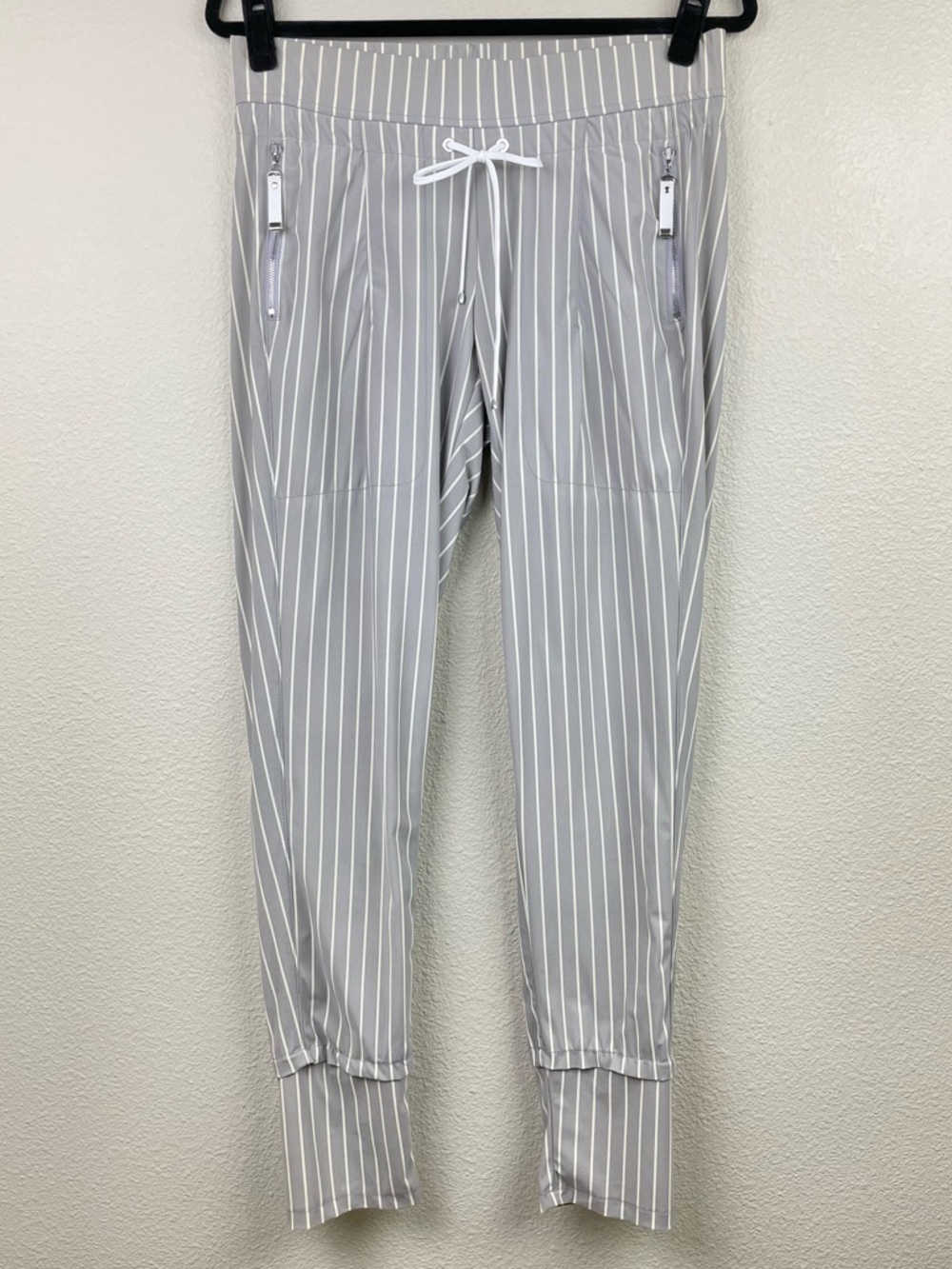 Raffaello Rossi Women's 38 (8) Candy Pant Grey White Striped Pants Drawstring